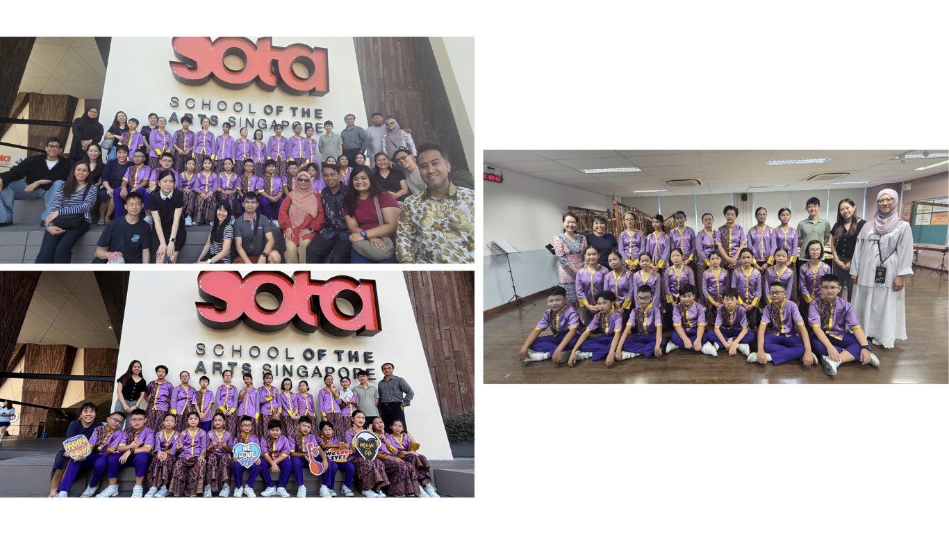 Unity Primary School Angklung Ensemble photo taken outside SOTA